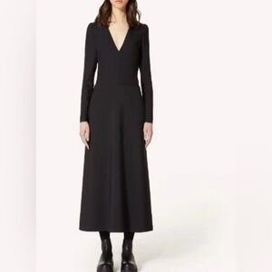 New RedValentino Long Sleeve Black V-Neck crepe Envers Satin Maxi Dress Sz 48/12